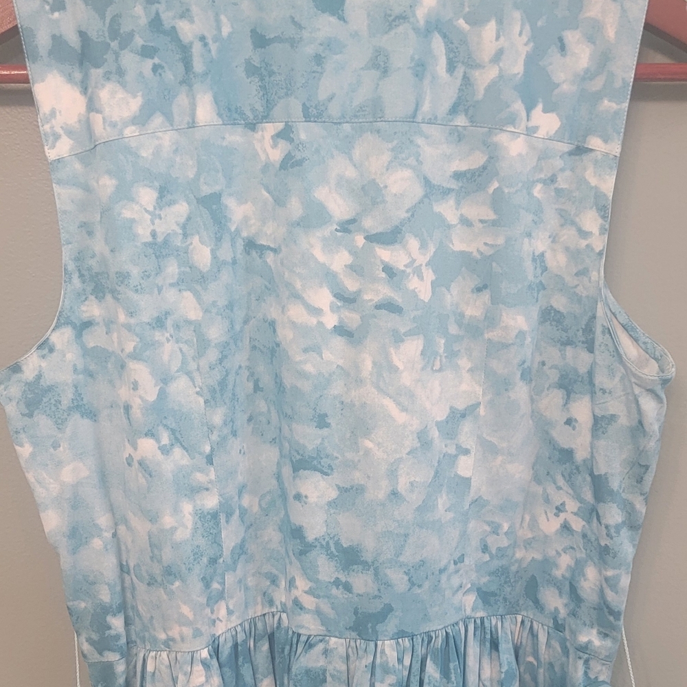 Talbots Floral Camoflauge Ocean Blue Butyon Front‎ Tie Dress Womens 10 Petite - Picture 6 of 13